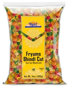 Rani Far Far / Fryums (Wheat & Tapioca Pellet) Bhindi Shape 14oz (400g) ~ Vegan, Kosher, Uncooked, Used to make papad / chip snack