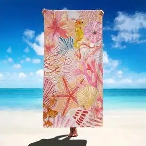 Ocean Coral Starfish Printed Microfiber Quick-Drying Beach Towel, Large Size Rectangular Bath Towel and Swimming Towel, Lightweight and Sand-Resistant, Suitable for Surfing, Yoga, Machine-Washable Polyester Fiber Towel, Quick-Drying Beach Towel