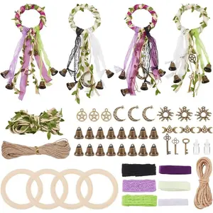4 Set Witch Bells DIY Kit for Door Knob Witch Bell Witchcraft Kit Witchy Decor Positive Hanging Wiccan Wind Chimes Witchcraft Supplies Witches Protection Bells for Adults Beginners