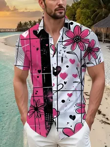 Hawaiian Novelty 3D Print Men'S Floral Tropical Trendy Digital Print Shirts for a Comfortable Casual Look