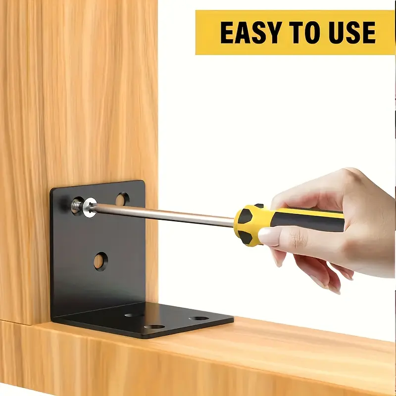 Heavy-Duty Metal Corner Brackets Set 60pcs, Black, 12pcs Corner Brackets and 48pcs Screws, with Pre-Drilled Holes and Rounded Edges, Suitable for Wooden Furniture, Bed Frames, Chairs, Shelves - Sturdy A-Frame, Easy to Assemble, for Stable and Wobbly