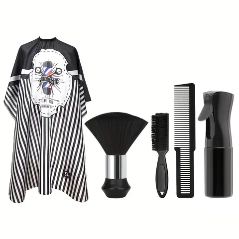 5-Piece Folding Heatless Hair Styling Tools Kit - Haircare Accessories for Cutting, Comb, Brush, Apron, Gentle Neck Sweep, Fine Curly Hair, Daily & Salon Use, Father’s Day Gift for Husbands & Enthusiasts