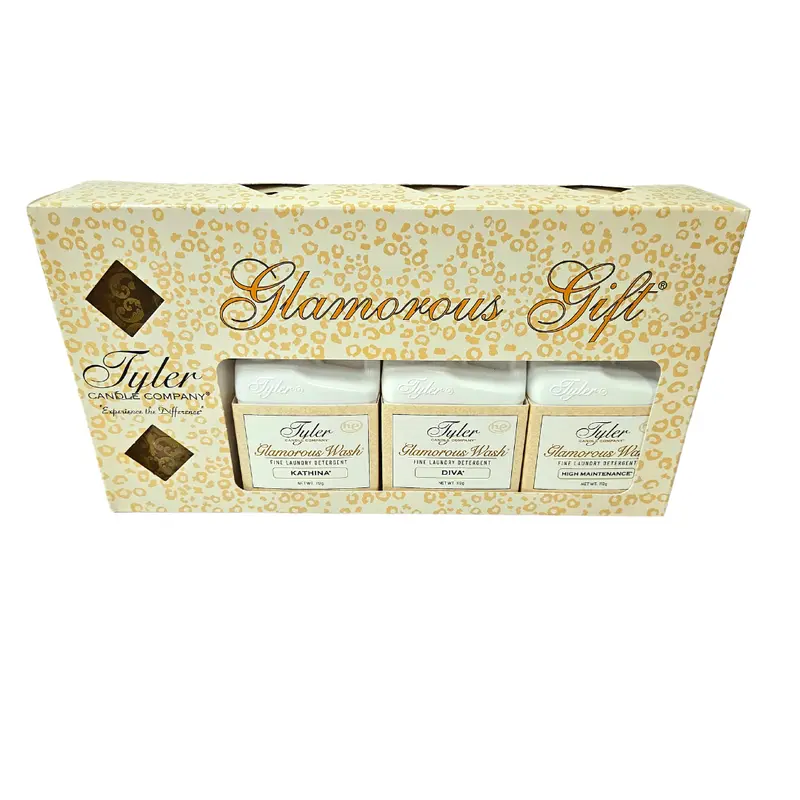 Tyler Candle  Glamorous Gift Set - Includes 3 Votive candles - 2 Votive Holders - 3 Travel Washes - Diva, High Maintenance, Kathina