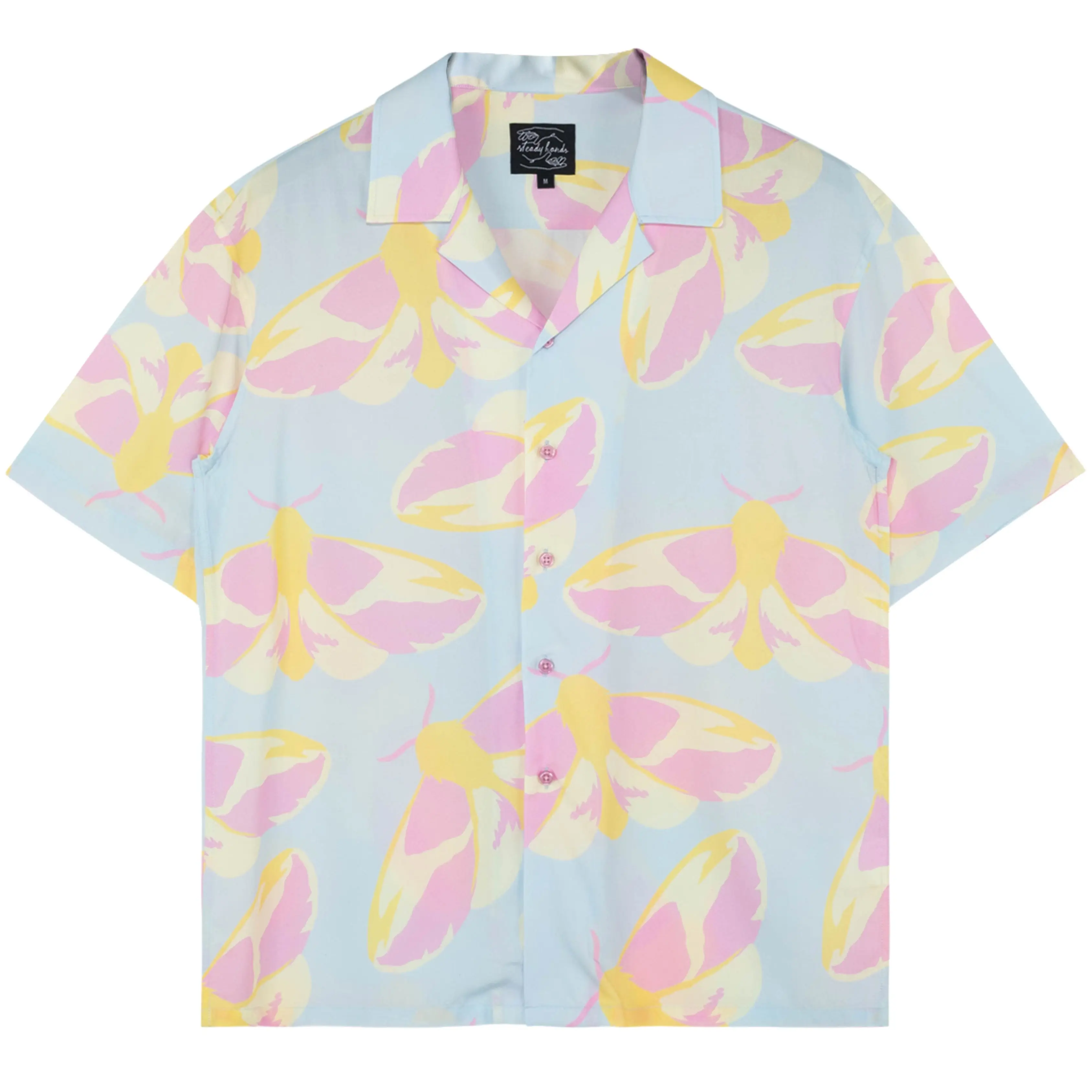 Steady Hands Rosy Maple Moth Button Up Pastel Yellow Blue Pink Moths