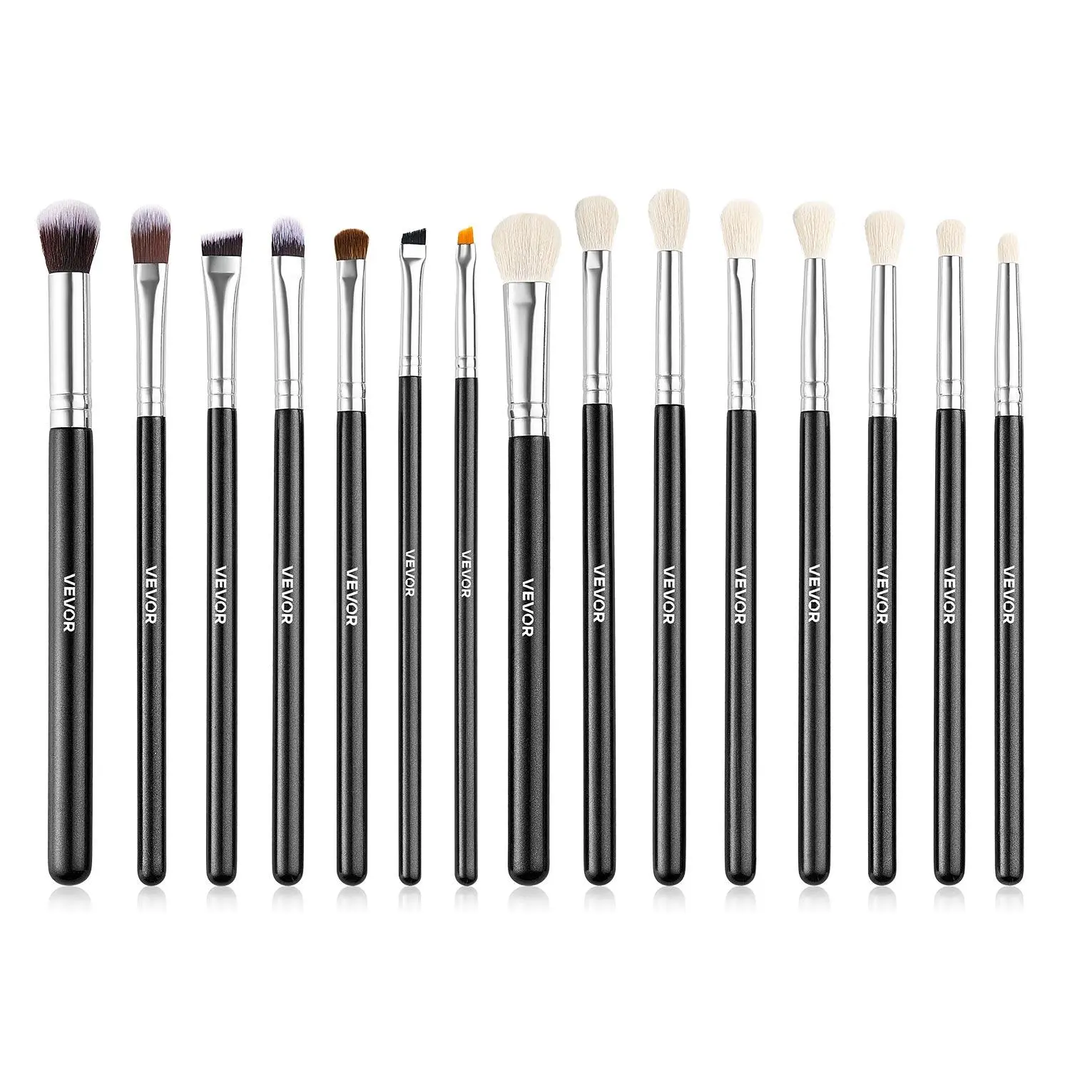 【Fallpicks】VEVOR 15-Piece Vegan Face Makeup Brush Set - Soft Vegan Bristles, Ergonomic Wood Handle, Aluminum Ferrule, Foundation Blending, Eyeshadow, Eyebrow Tools, Travel Size, Beginners, Aegyo-Sal, Dramatic Looks, Portable Flawless Finish