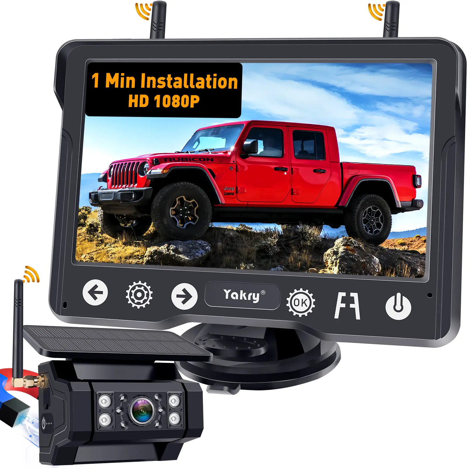 Wireless Backup Camera Magnetic for Truck: 1 Minute Easy Install HD 1080P Rear View Camera Solar - Portable Rechargeable 5 Inch Monitor System for Car