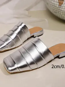 European Style Spring Summer New Women's Open Toe Slippers, Outdoor Wear Half Slipper Sandals, Fashion PU Rubber Sole Shoes