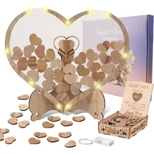 Wedding Guest Book Alternative, Wood Heart Drop Guest Book for Guests to Sign, Rusitc Wedding Decoration Set for Wedding Reception Birthday Graduation Party Memorial Days