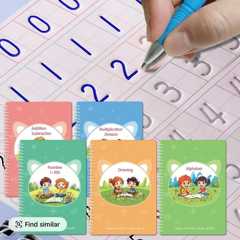 Happy Writing Happy Growth 4pcs Assorted Beginner Calligraphy Practice Notebook Fun & Reusable English Letter Writing Set Educational Art Supplies Perfect Gift For Christmas Or Thanksgiving Office Supplies School Supplies Office Decor Back To School