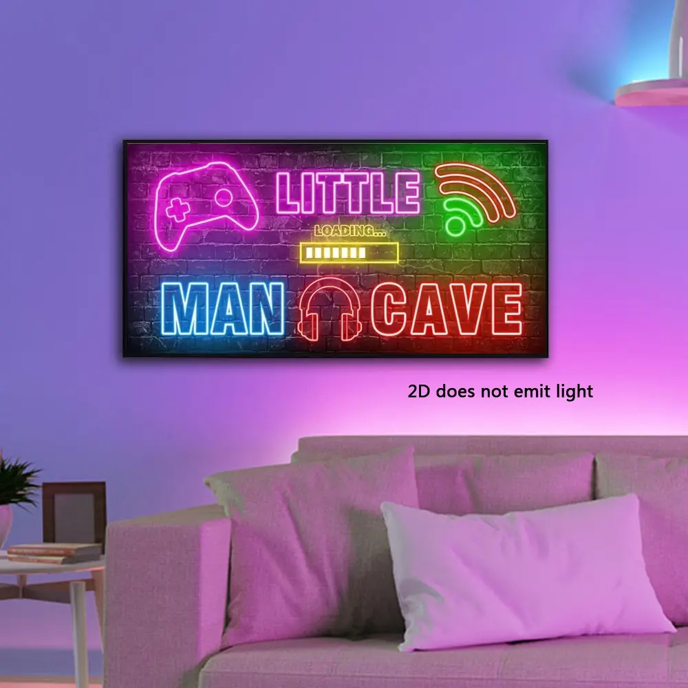 1PC Frameless Gamer Life Neon Color Print Vibrant Print Decorative Painting, Decorative Artwork, Sign Game Controller Poster, Sign Player Room, Bathroom Art, Home Decor, Unframed Wall Art (2D Non-Illuminated)