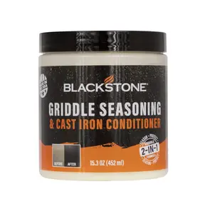 Blackstone 4146 Griddle Conditioner Kit 2-in-1 Cast Iron Season Oil for Grill Grates, Skillet, Dutch Oven, Pots & Pans-Clean, Protect, Condition & Care-Plant Based & Vegan, 15.3 Ounce (Pack of 1)
