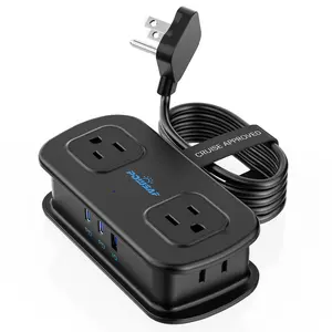 Cruise-Approved Travel Power Strip – POWSAF 20W Fast Charging 3 USB, 2 Three-Prong & 2 Two-Prong Outlets, No-Surge Extension with Cord Wrap & Strap for Hotel, Cruise & Travel