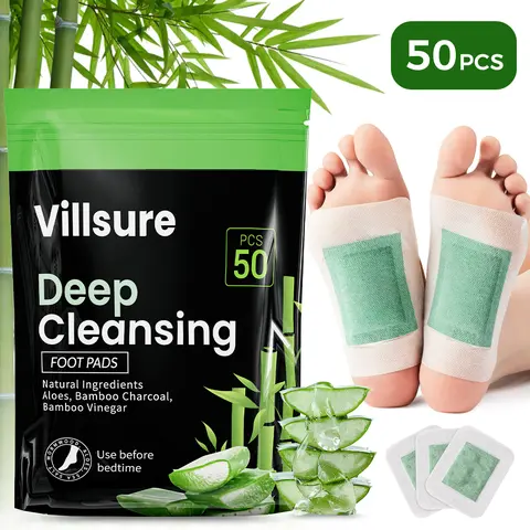 Villsure Foot Detox Patches - 50 Adhesive Pads | Full Body Cleansing & Toxin Removal | Boost Energy, Relieve Exhaustion & Stress | Natural Ingredients like Bamboo, Herbal Extracts | Promote Better Sleep & Overall Wellness, Rejuvenate Your Feet