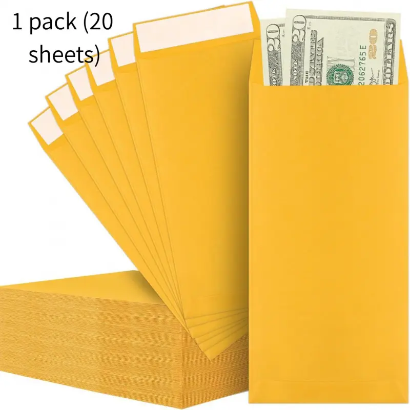 20-Pack Gold Kraft Paper Self-Seal Envelopes Mailing Envelopes Mailers  Easy Lick-to-Seal Closure, No Water Needed | Perfect for Office, Business Mail, Love Notes, Surprise Letters to Friends & Lovers, Party Invitations, Cash Gift Cards | Cute Stationery