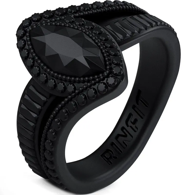 Rinfit Silicone Rings for Women with a Molded Marquise Design, Silicone Wedding Band and Statement Ring for Her, Flexible for Work, Gym, Pregnancy, Travel and Everyday Wear, Patented Design