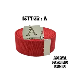 Letter A Red Old English Buckle with belt/ Canvas belts/ Adjustable belts/ Men and Women belt