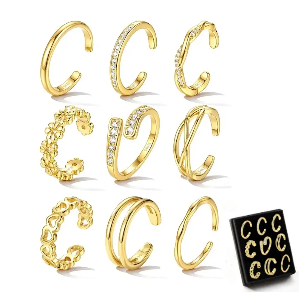 Gold Filled Toe Rings for Women Non Tarnish Adjustable Silver Ring 9Pcs 14K Gold Filled Toe Rings Waterproof Summer Beach Foot Jewelry Hypoallergenic Stacking Band Stackable Ring