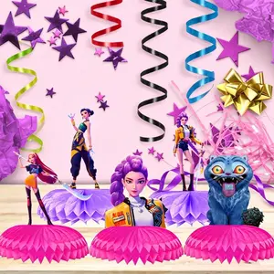 K-POP Cyber Girl-Latest Custom Design Pop Star Birthday Party Supplies, Honeycomb Table Decor & Hanging Vortex Ornament, Kids Theme Party Decoration