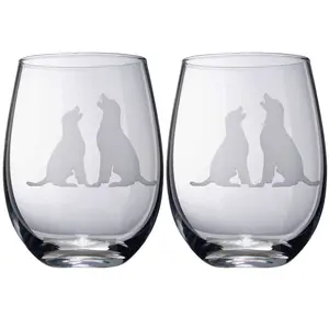 The Wine Savant Set of 2 Labrador Dog Stemless Wine Glasses Lab Retriever Puppy & Doggy Lover Him & Her - Dogs Silhouette - Glass Gifts Etched Tumblers for Anniversary, Wedding, Home Bar Gifts