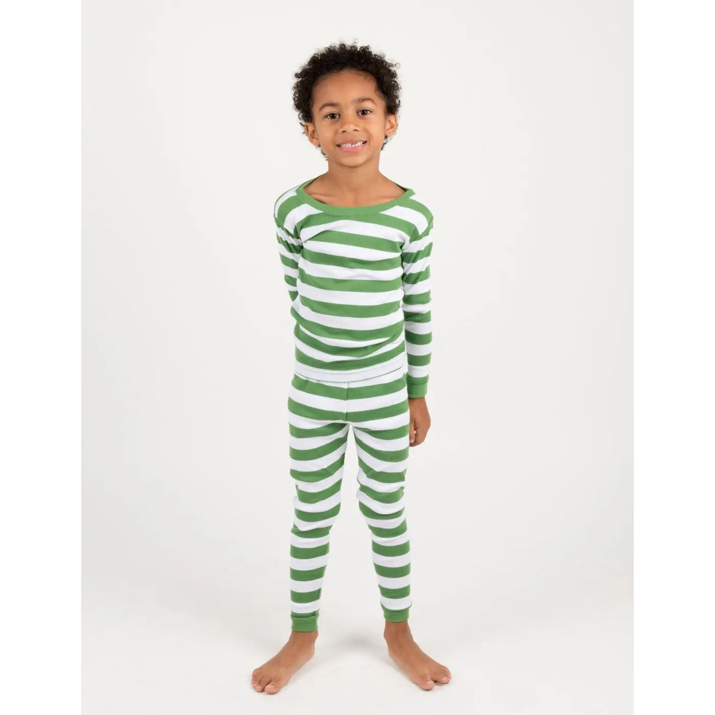 Green & White Striped Cotton Pajamas
