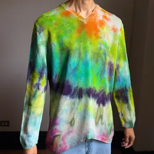 L Linen Cotton Sweater Pullover Fluorescent TieDye