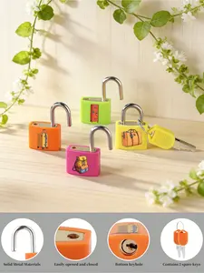 Colorful travel bag lock, small mini suitcase combination lock with key, cute cartoon print mini padlock for luggage backpack storage cabinet, portable small safety lock suitable for gym school travel accessories, copper core plastic shell