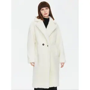 Women’s solid double-breasted overcoat with drop shoulders and pockets, casual long sleeves and lapel neckline outerwear for fall and winter, women’s clothing for daily wear