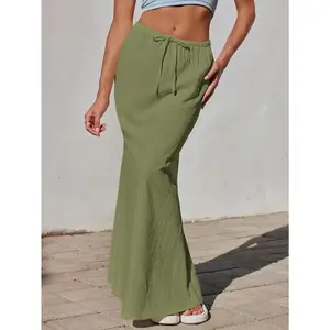 Spring And Summer Vacation White Linen Mermaid Long Skirt