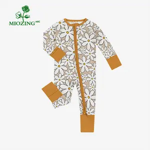 MIOZING Bamboo Baby Girl Pajama with Mittens Cuff Feet Snug fit Softness 2 Way Zipper Pjs 0-24 Months