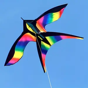67-inch large rainbow bird kite Rainbow gradient bird kite beach kite is suitable for adult beginners outdoor sports Stunt kite