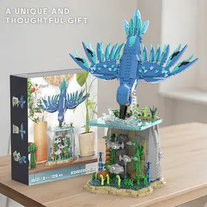 1310+pcs Fishing Kingfisher Building Block Set, Creative DIY Animal Model Blocks, Home Decor Ornament, Collectible Gift