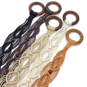 Bohemian woven belt, vintage ethnic style woven belt, brown wooden bead wax rope knotted belt for men and women Boho Braided Belts Exquisite Belt