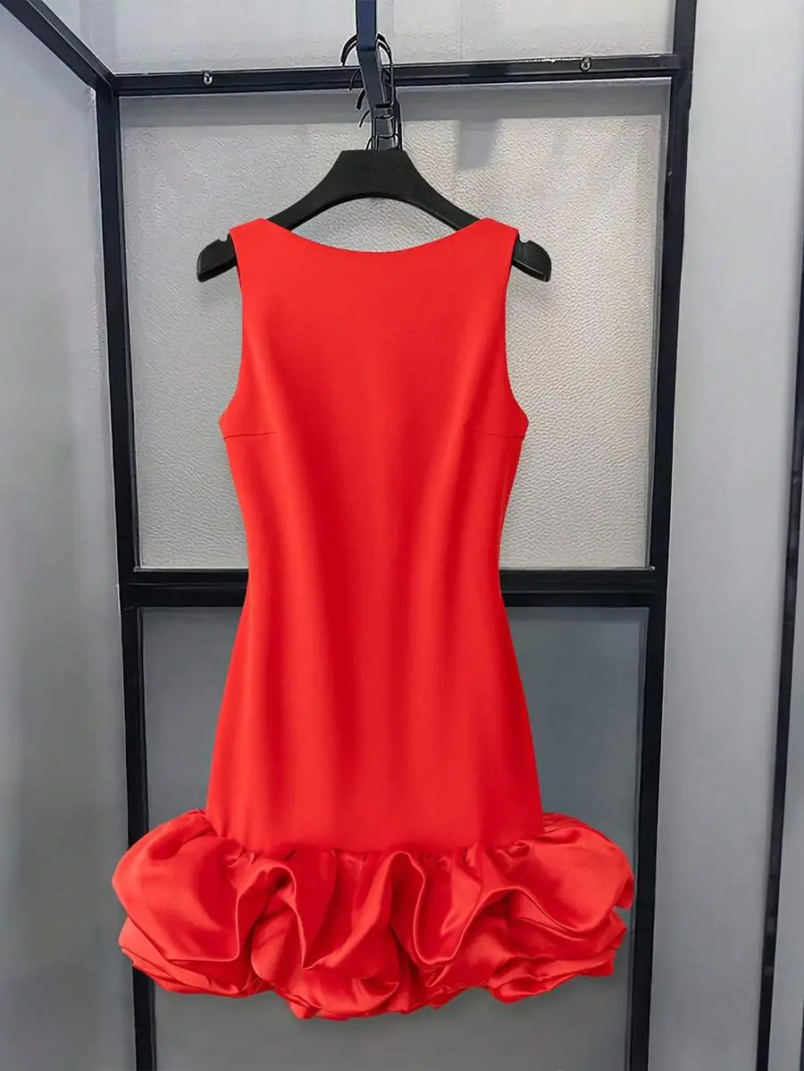 Women's Elegant Solid Color Bubble Hem Short Dress