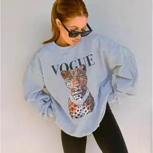 Leopard Graphic Sweatshirt, Fashion Crewneck, Trendy Animal Print Apparel, Stylish Outfit for Women