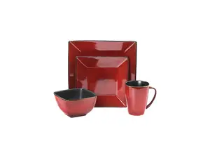 Elama Harland Loft 16 Piece Dinnerware Set, Red & Black Elama Harland Loft 16 Piece Dinnerware Set, Red & Black
