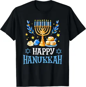 100% cotton Unisex Happy Hanukkah Menorah Dreidel Ugly Chanukah Women Men T-Shirt