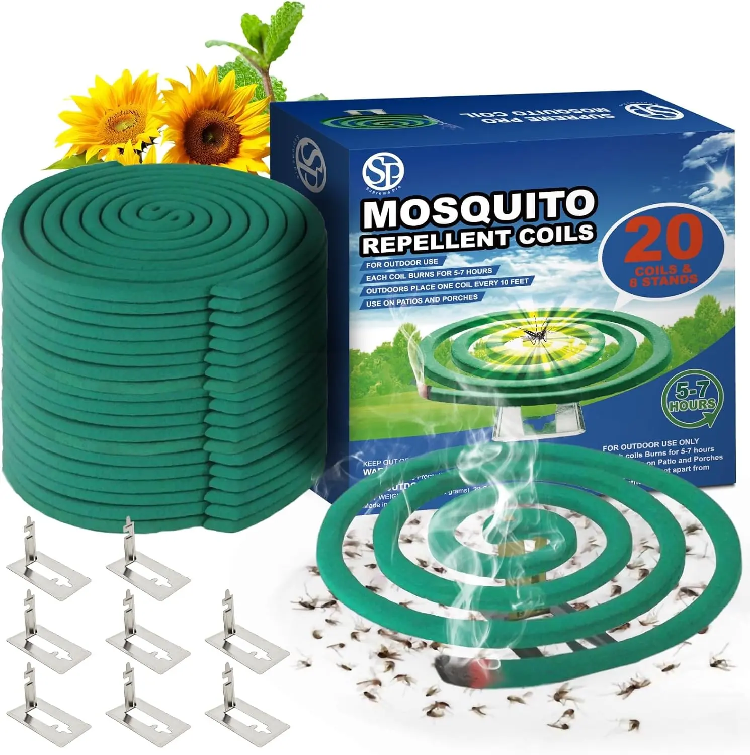 Mosquito Repellent Coils - Outdoor Use Reaches Up to 10 feet - Each Burns for 5-7 Hours (20 coils & 8 Coil Stands) for Patio Backyard