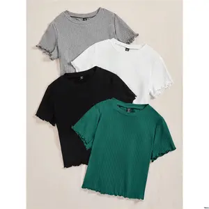 Shirt T Sleeve Short Women Knitted Solid Plus EZwear tiktok Color -