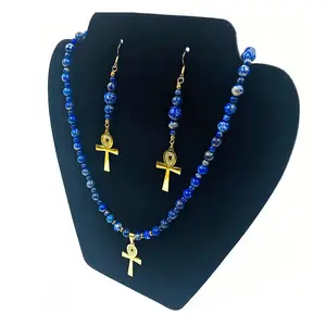 Spiritual Ankh Necklace - Lapis Lazuli Ankhlace & Earrings Set - Protection Jewelry