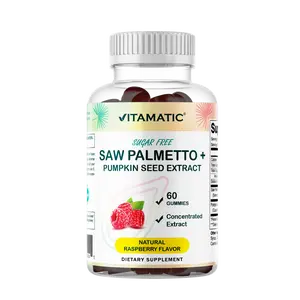 Vitamatic Saw Palmetto & Pumpkin Seed Gummies – Sugar-Free Botanical Extract – Natural Raspberry Flavor – Vegan, Non-GMO, Plant-Based Gummies – 60 Count