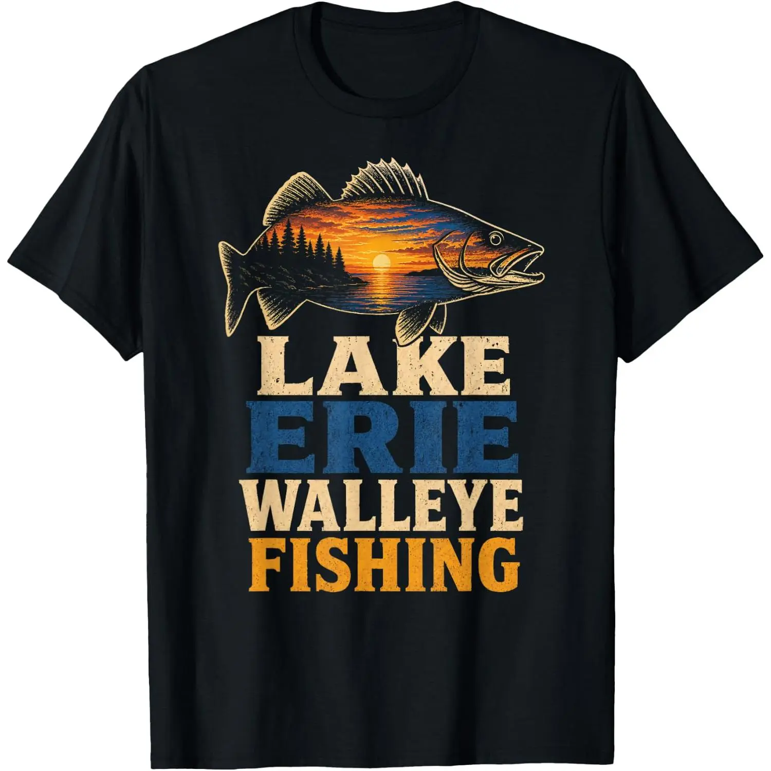 100%cotton Walleye Fishing Lake Erie Sunset Angler Gift T-Shirt
