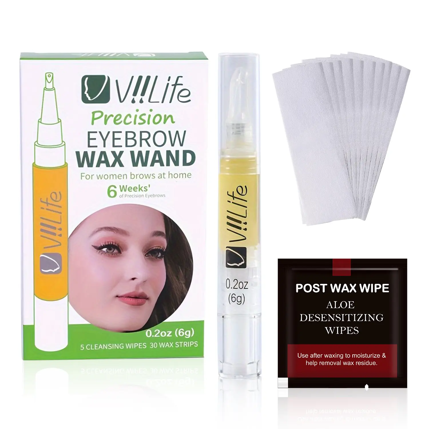 Eyebrow Shaping Wax Kit - Wax Strips - Natural Honey - Natural Honey Formula - Suitable for All Skin Types - Gentle - Eyebrow and Facial Hair Removal Wax - For All Genders - Post Wax Wipe - Facial Waxing - Home Hair Removal