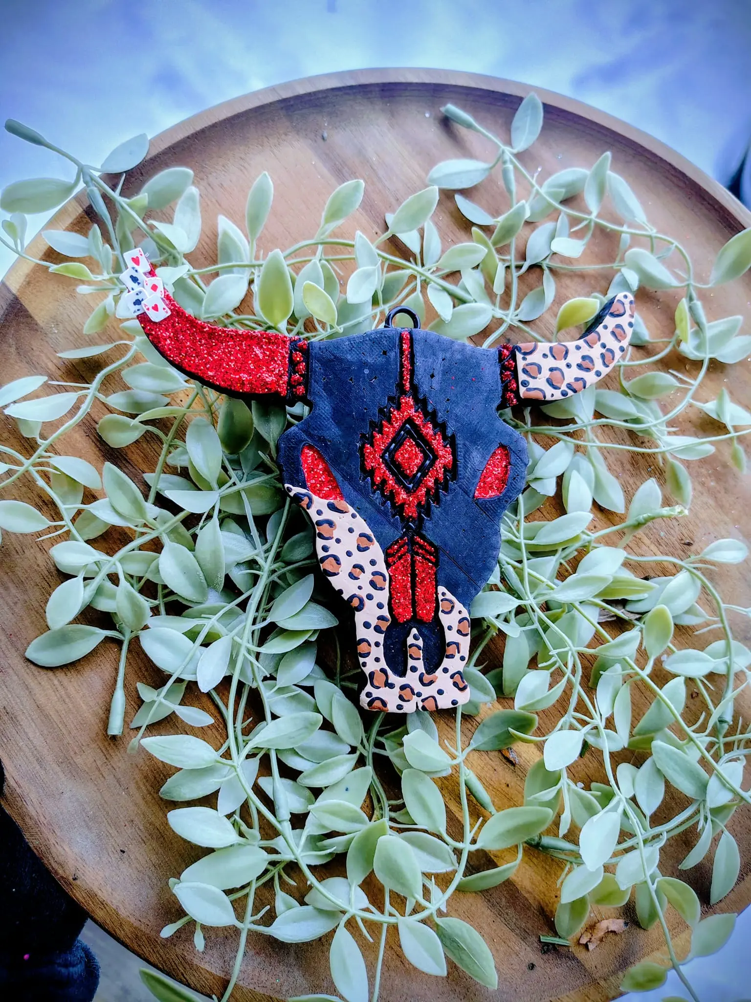 10 in String Large Gemmed Bull Skull Freshie Air Freshener Diffuser, Handmade Western Vibe Scented Aroma Beads, Lasts 3-6 Weeks (for Car Interior Accessories), Cars