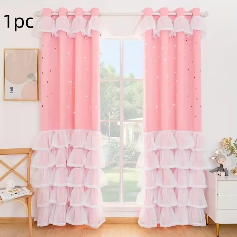 1pc Multi-Layered Sheer Ruffled Girls' Window Curtain, Home Decoration Curtain, Curtains Sheer, Layered Drapes for Bedroom Study Room Nursery Playroom Decoration
