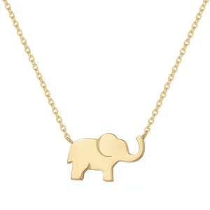 FANCIME Lucky Elephant Necklace High Polished Cute Mini Small Lucky Elephant Family Dainty Pendant , 16" + 2" Extender
