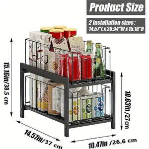 Under-Sink Organizers Pull-out Cabinet Wire Baskets Large Capacity Sturdy Drawer snack 2-Tier in Kitchen Bathroom Metal Black, Shelf Baskets