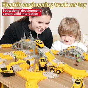 Kids Construction Track Toy Set Electric Engineering Vehicle DIY Flexible Railway Building Kit with Excavator Truck Car Educational STEM Toys for Boys Girls Ages 3 4 5 6 7 Toddler Creative Assembly Road Track Playset Gift