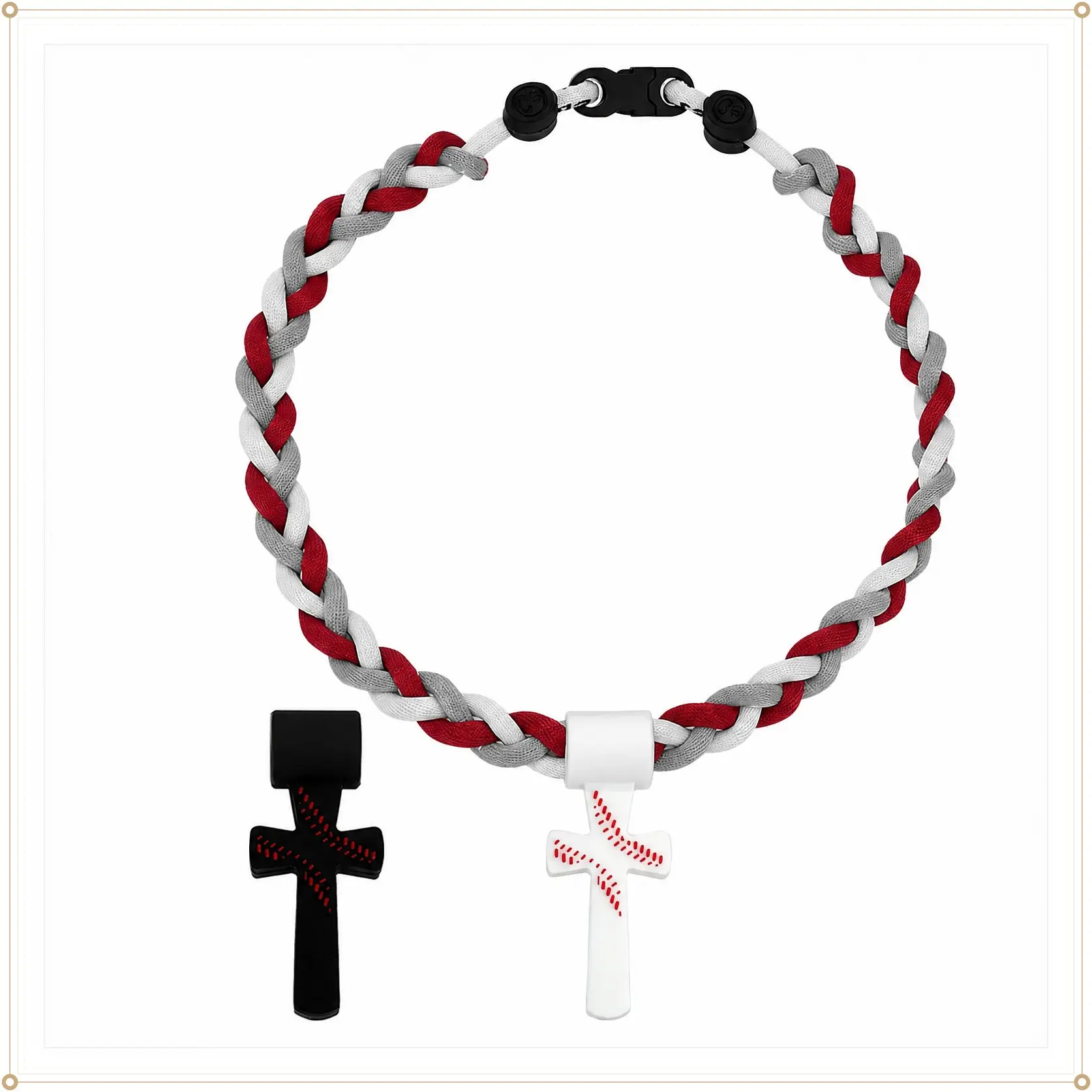 Kids Stuff Male Baseball Necklaces for Boys 8-12, Triple-Rope Tornado Sports Necklace with Cross Charm Pendant, Soft Silicone & Rope Jewelry, Inspirational "I CAN DO ALL THINGS PHL4:13", White, gift for son/grandson.18.11in