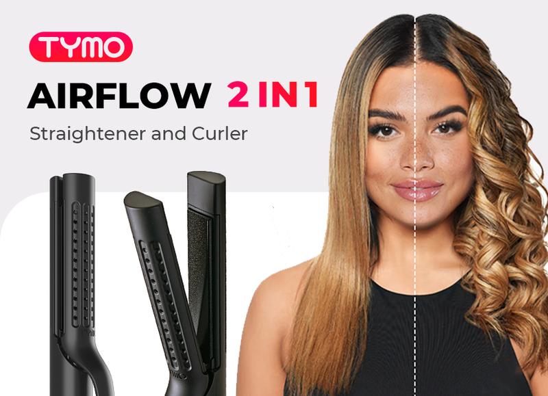 【Sleek & Curls Forever】 TYMO AIRFLOW + RING Holiday Gift Set Curling Iron & Hair Straightener Brush 2-in-1 Styler for Smooth Frizz-Free Results