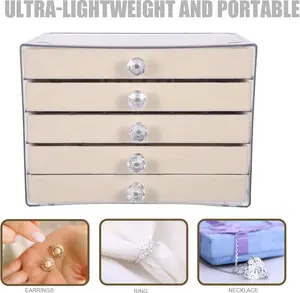 5 Layer Acrylic Jewelry Organizer Drawer, Velvet Jewelry Storage Box with Clear Lid, Earring Ring Necklace Bracelet Display Case, Dust Proof Jewelry Holder for Dresser, Bedroom & Vanity,jewelry box